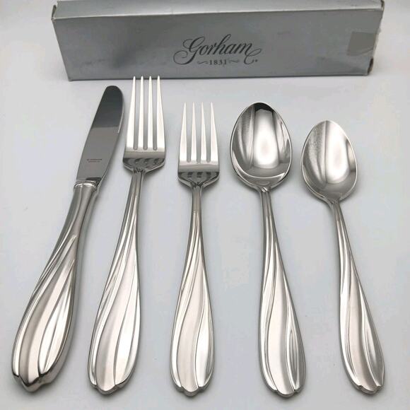 Gorham Flora Frost 5 Piece Place Set Stainless Flatware Indonesia New Old Stock - Picture 1 of 4